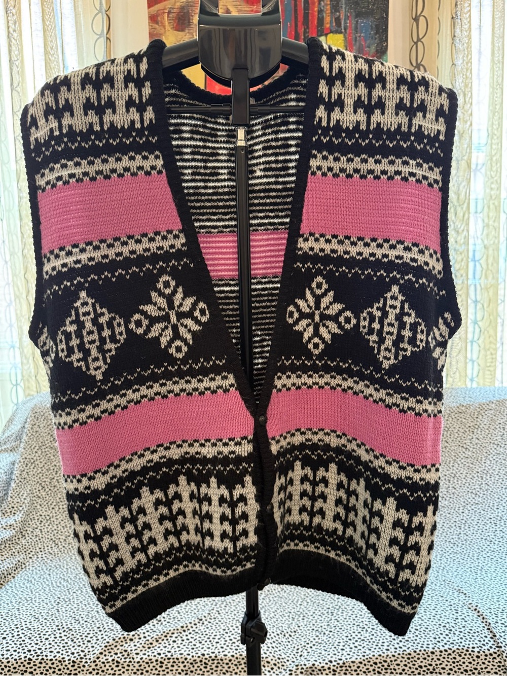 Esprit Black, Pink & Cream Fair Isle Knit Vest